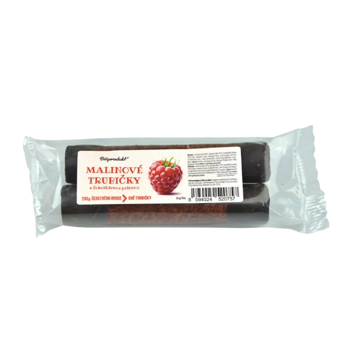 Bioprodukt Trubičky malinové s čokoládovou polevou 24 g